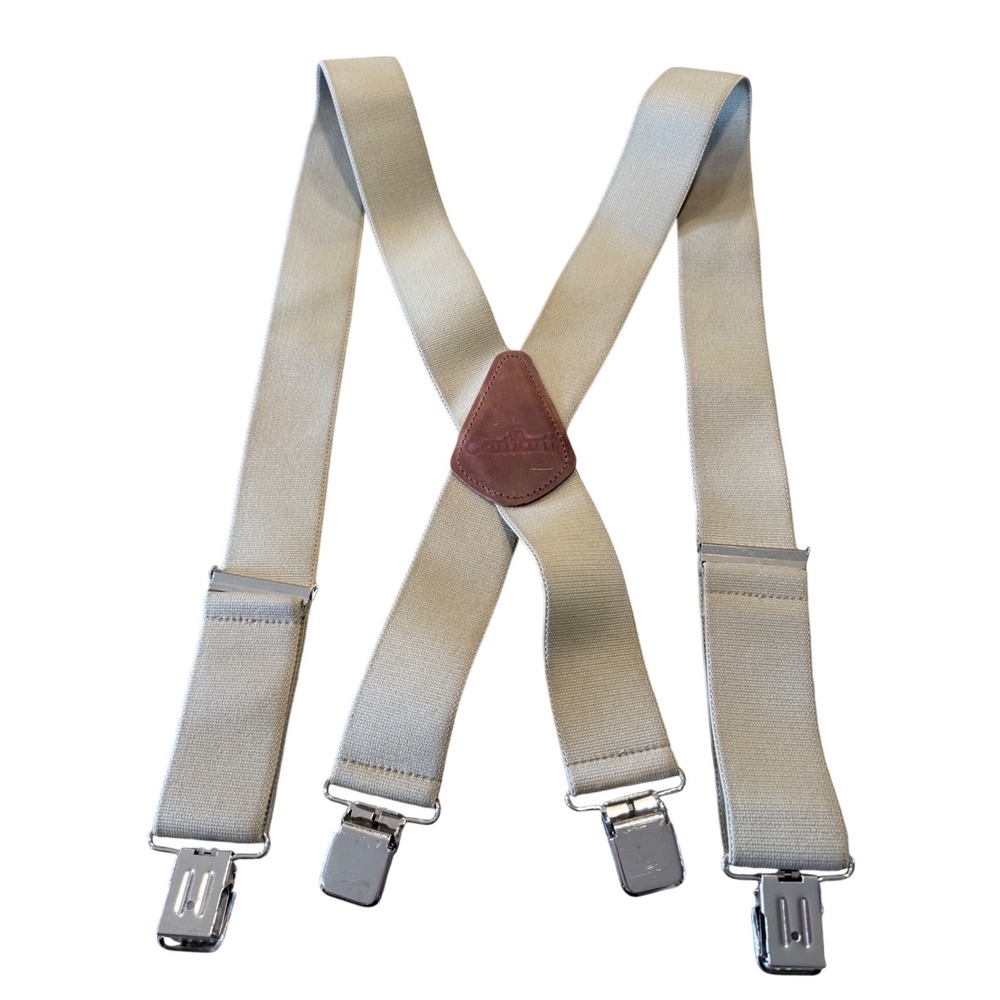 Carhartt Mens Tan Adjustable Elastic X-Back Work Suspenders Leather Patch Metal